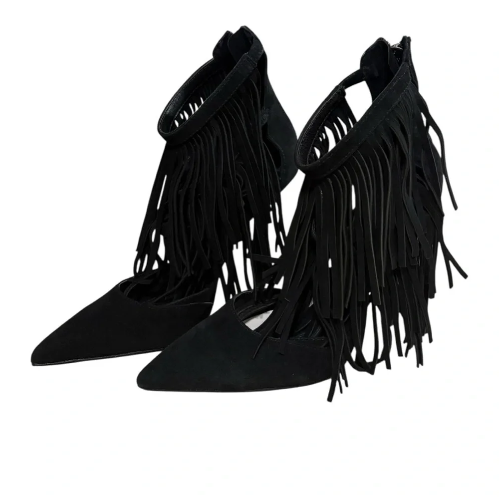 Alice + Olivia Jase Suede Fringe Heels